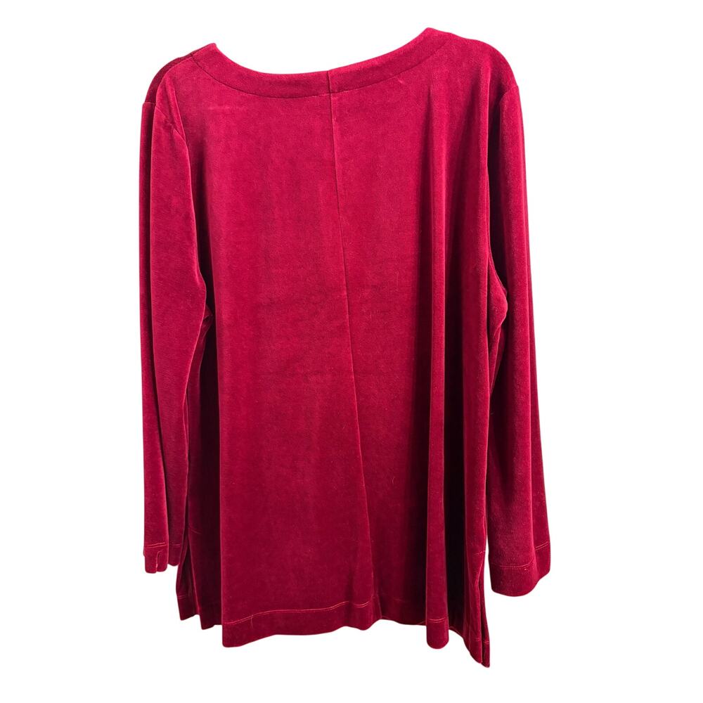 T by Talbots Velour Tunic XL Wine Berry Split Neck Long Sleeve Stretch Preppy - Picture 4 of 5